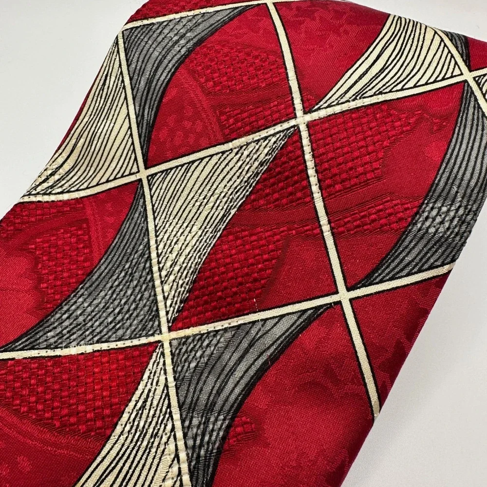 Robert Talbott Studio Silk Tie Red Grey Geometric Harlequin‎ Carmel Valley USA